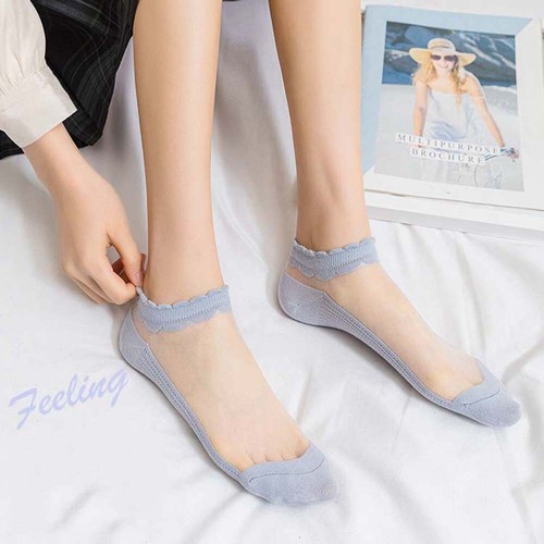 Women Transparent Thin Flower Lace Socks Crystal Silk Short Ankle Socks Summer - Picture 3 of 20