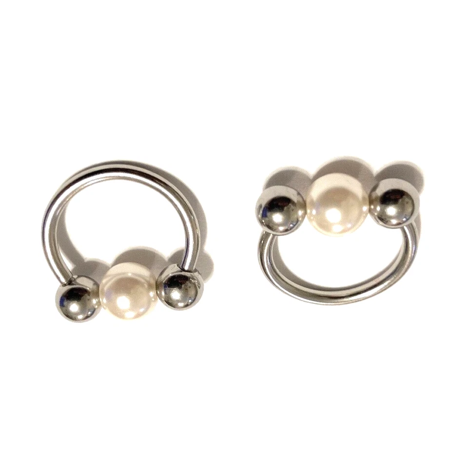 PAR ESTERILIZAR Acero Quirúrgico 14g 1/2" Blanco PERLA 3 BOLAS PEZÓN HERRADURAS. Foto 2 de 4