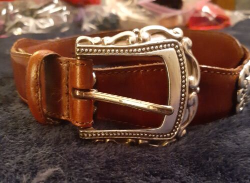Fossil Womens Brown Leather Belt Vintage 1997 Size S Western Ranch Metal Details - Picture 1 of 7