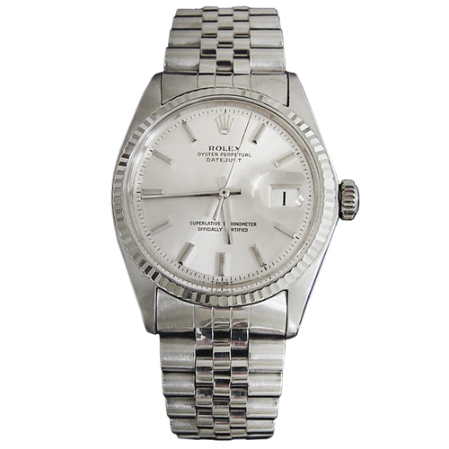 Rolex Datejust homme en acier inoxydable SS et cadran en or blanc 18 carats argent 1601 - Photo 1 sur 4