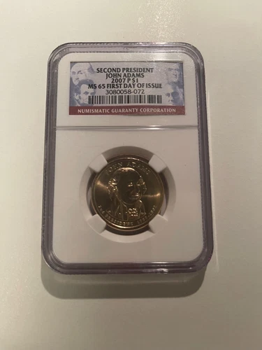 2007-P U.S. Presidential $1 Coin, First Day of Issue - John Adams NGC MS65