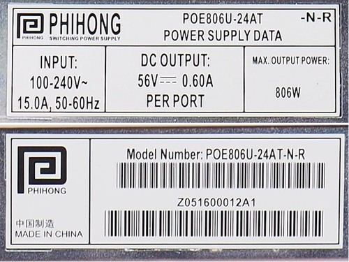 NEW PHIHONG POE806U-24AT 33.6W/24 Port POE Power Supply POE806U-24AT-N-R - Picture 3 of 3