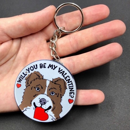 Schlüsselanhänger braun Border Collie Hund Valentinstag Herz Handarbeit Zubehör Geschenk - Bild 3 von 4
