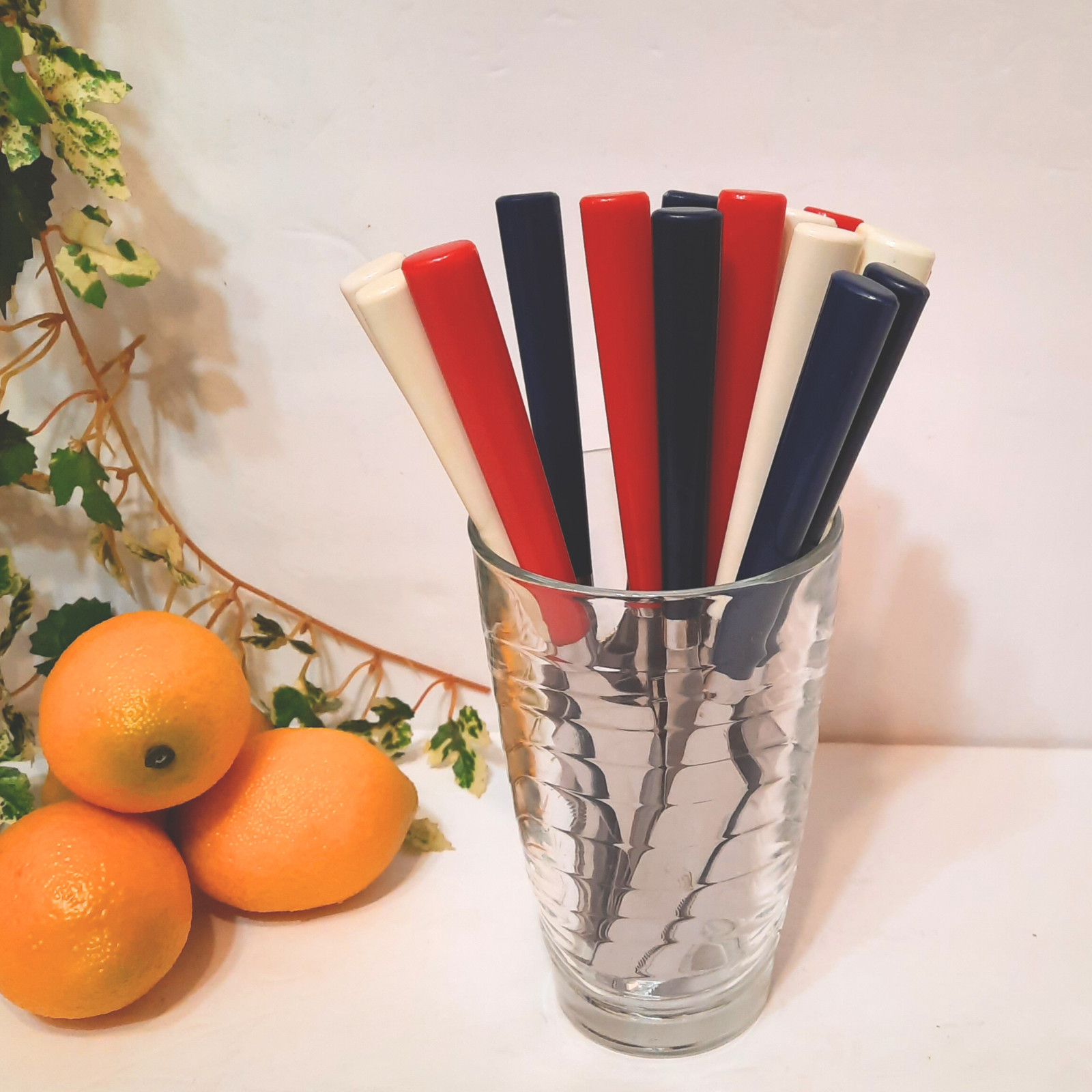 VTG July 4th BBQ Knives Red White Blue 18 pcs MCM Stainless Blade Colored Handle