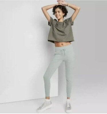 Wild Fable Women Greenish-Blue Elastic Waist Ankle Leggings Pants Pick Your Size