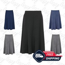 Ladies Half Elasticated Waist Skirt Women Plain Soft Stretch Flared UK Size 8-22