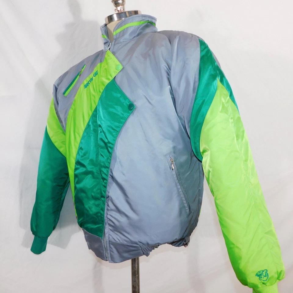 Jaqueta de snowmobile masculina vintage Arcticwear gato LT verde neon zíper completo Thinsulate Artco - Imagem 2 de 4
