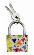 Printed Colored Hearts Brass Padlock 46mm 2-keys by Family Maid