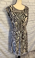 Ann Taylor LOFT Dress Black Tan Geometric Design Drawstring Waist Size Small