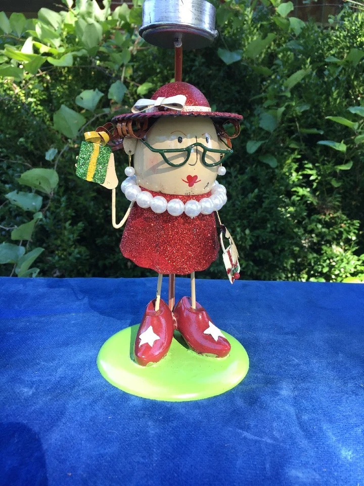 Sombrero Rojo Dama Metal Yankee Candelabro Tealight Soporte Brillo Cuerno Borde Vidrio Antiguo Foto 2 de 4