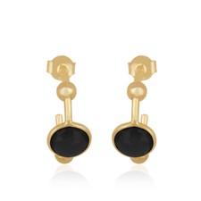 Genuine Black Onyx Gemstone Hoop Earring Silver 18k Gold Plated Jewelry