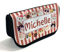 Personalised Pencil Case Girls CAT PARTY Stationary School Bag Kid Birthday Gift