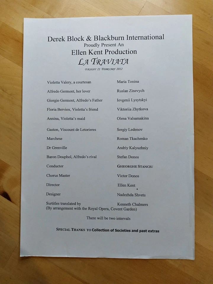 Verdi La Traviata Souvenir Brochure 2012 Very Good Condition - Image 4 of 4