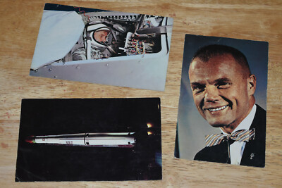 3 x VINTAGE JOHN GLENN SPACE POSTKARTEN Thor Able Star Missile, 1962 Mondlandung