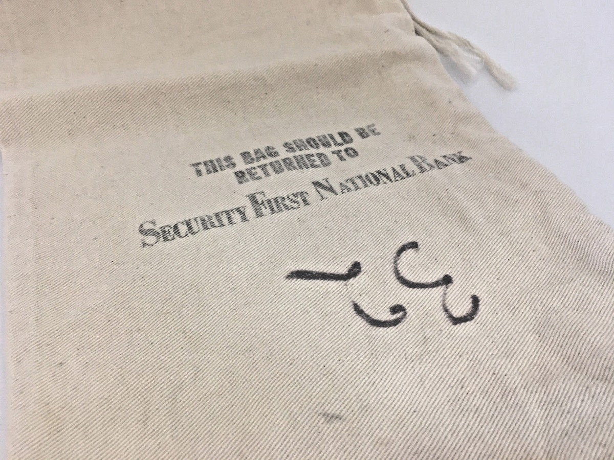 Bank Bag Vintage Coin Deposit Security First National Bank Canvas