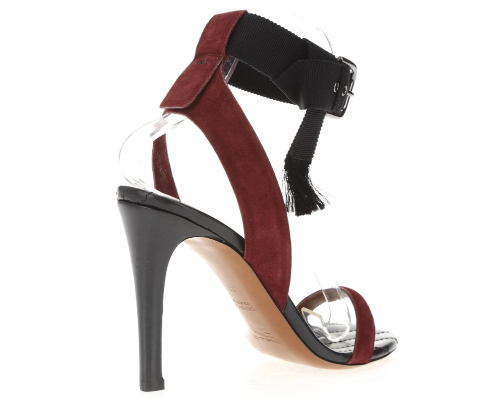 Tacones Etro 249140 para mujer punta abierta borgoña/negro talla 37/7 medianos EE. UU. Foto 3 de 4