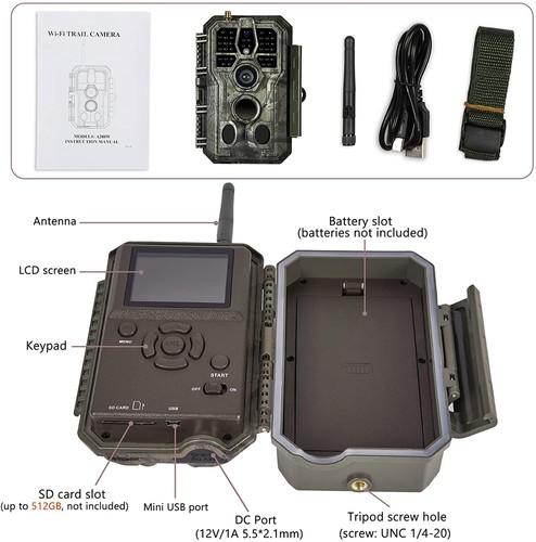 48MP 1296P Waterproof Trail Camera Bluetooth Night Vision No Glow Hunting Camera - Picture 8 of 8