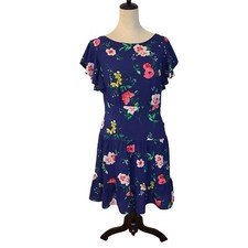 Eliza J Flutter Sleeve Floral Dress Sz 10 Navy Tiered Ruffle Hem Boho Event NWOT