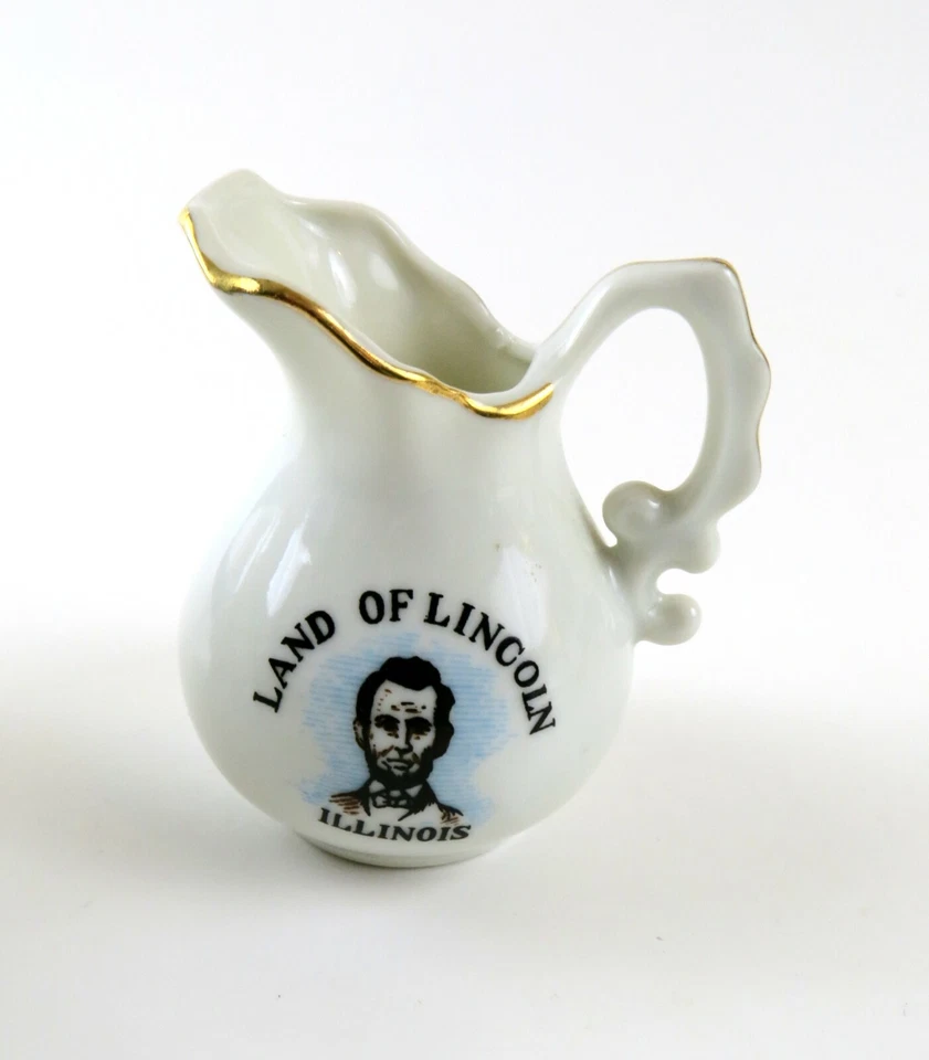 Juego de jarra de crema y azúcar vintage de recuerdo Land of Lincoln China, Enesco, Japón Foto 2 de 4
