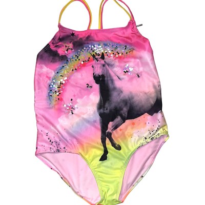 Wonder Nation Swimsuit Girls Plus Size XL 14 16 Pink Unicorn One-Piece  Sequins