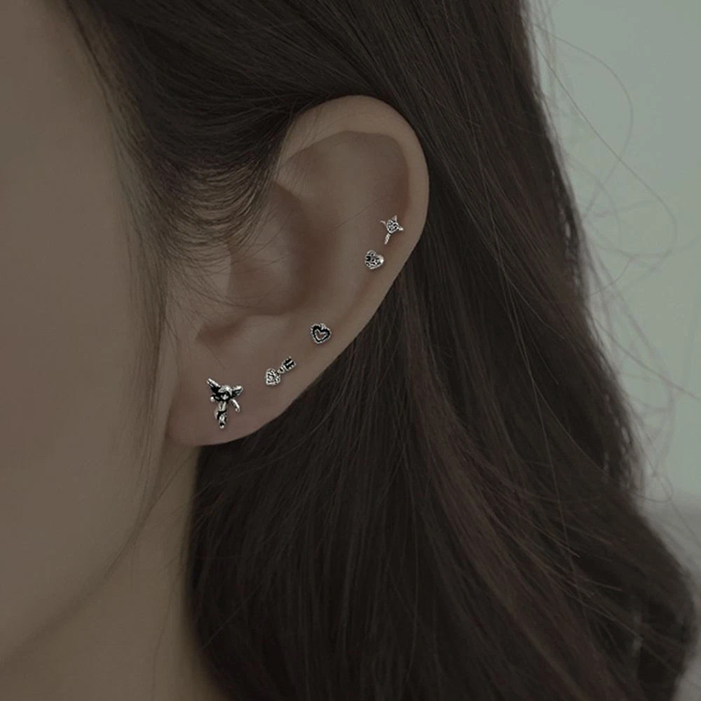 Punk Sterling Silver Cross Stud Earrings Piercing Stud Earrings