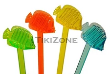 20 Assorted Color Tropical Nautical Fish Swizzles - Luau Party Cocktail Stirrers