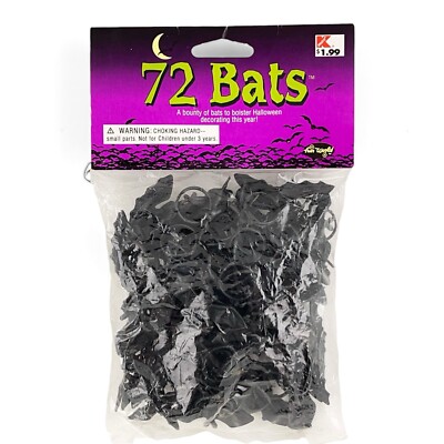 Vintage Fun World Black & Purple Bats (72 Pcs) NOS Halloween Home Decor DIY