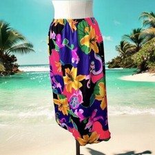 Vintage Swim Skirt Beach Cover Up Medium Pink Purple Gold Bold Tropical Hawaii