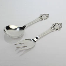 Danish Modern Sterling Silver Fork and Spoon Salad Server Set by Cohr