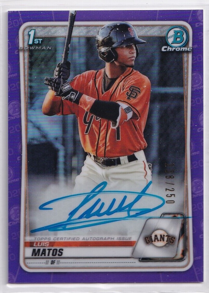 2020 Bowman Chrome Prospect Autographs Purple Refractors Luis Matos AUTO /250
