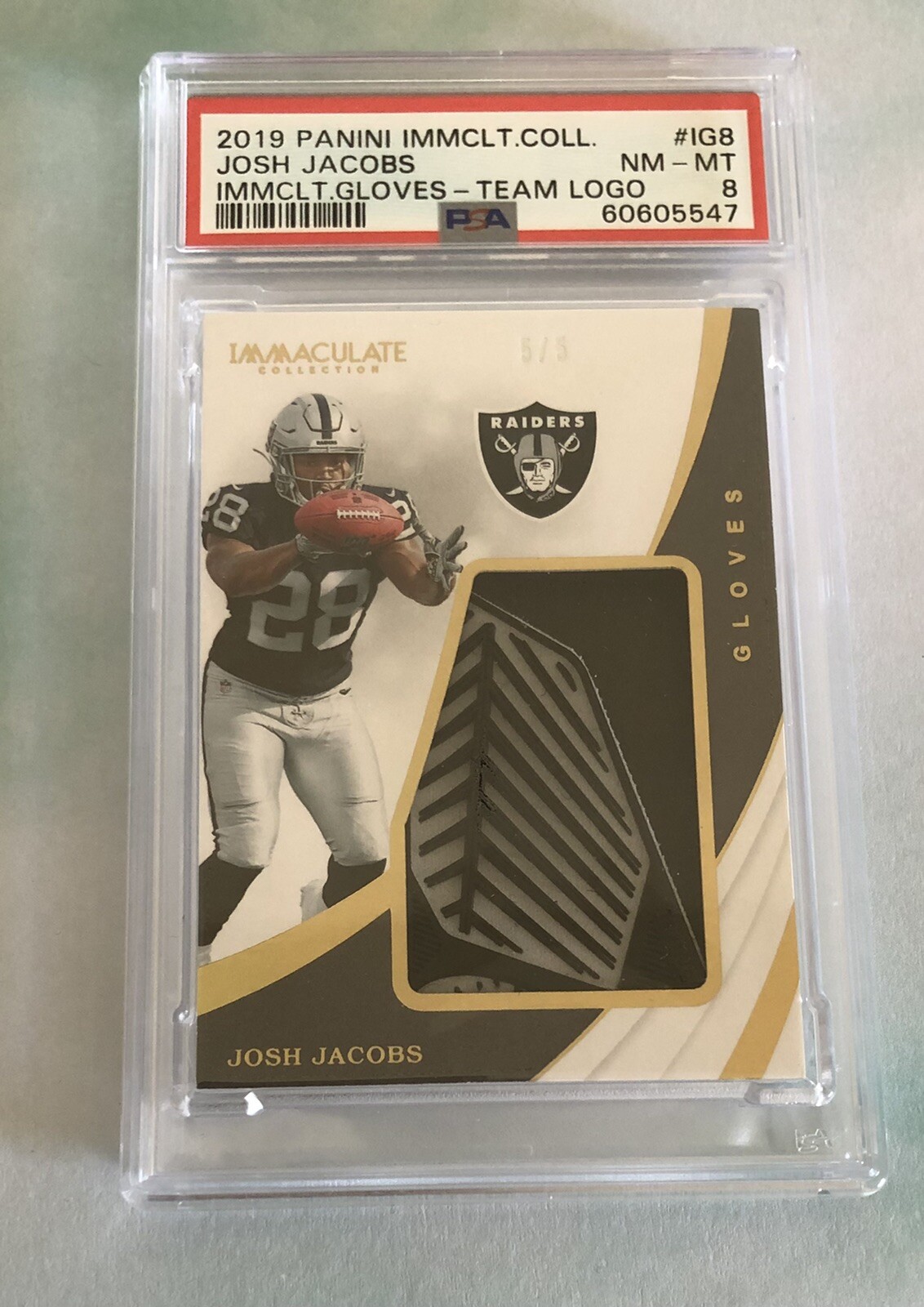 Josh Jacobs Panini Immaculate Collection Immaculate Gloves #IG8 Team Logo
