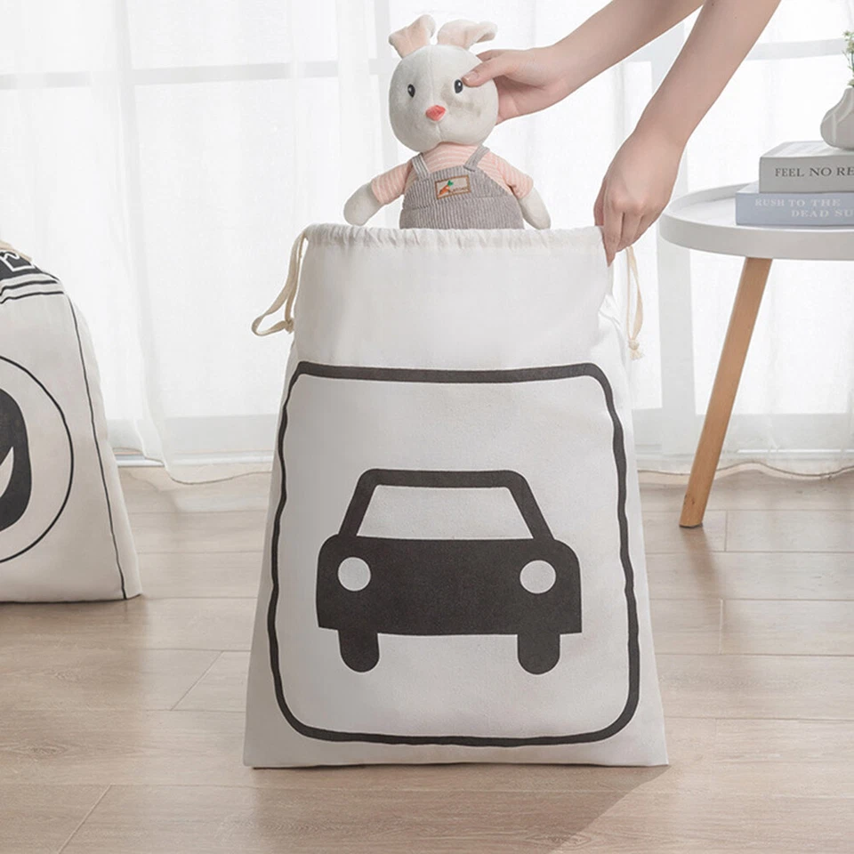 Extra Large Cotton Clothes Storage Bag Large Laundry Drawstring Bag 50x60CM wi - Image 3 of 4