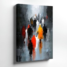 Wall Art Abstract City Crowd Painting Modern Urban Figures Canvas Print Decor
