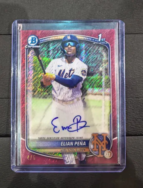 2025 Bowman Chrome Elian Pena Auto Red Shimmer Refractor 1st Prospect 4/5 NOP