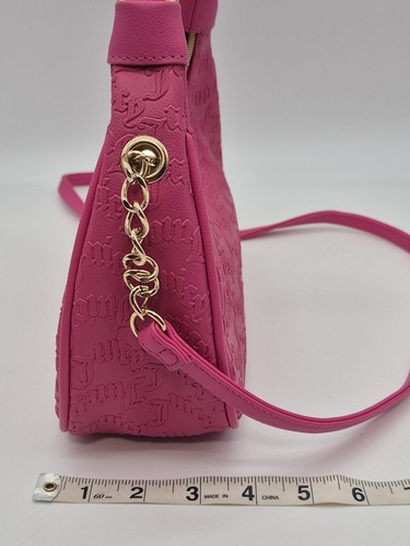 Original JUICY COUTURE Shoulder Hand Bag Embossed Signature Logo Pink - Picture 9 of 11
