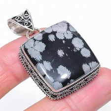 Snowflake Obsidian Gemstone Pendant Handmade Unique Vintage Jewelry 1.9" VP 3466