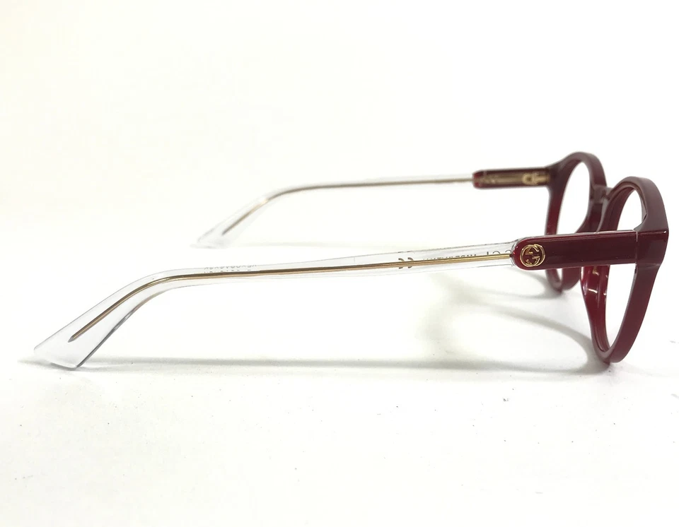 Monturas para gafas Gucci GG0485O 004 rojo borgoña oro transparente redondas 52-20-145 Foto 3 de 4