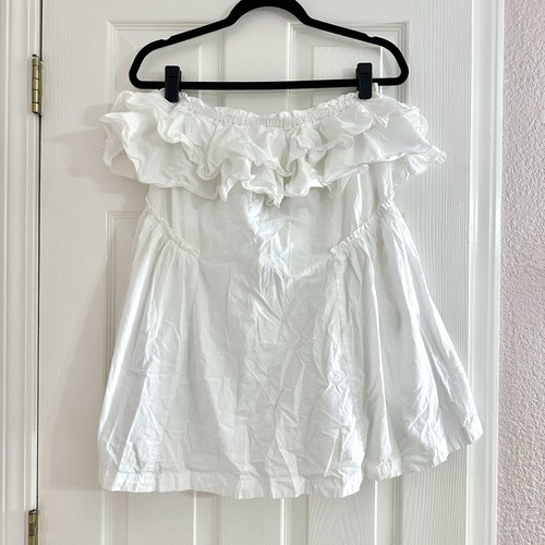 NWT Free People Have a Thing For You White Ruffle Mini Short Dress Strapless Sml - Picture 3 of 8