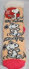 PEANUTS Snoopy Women's Sherpa Lined Socks Non-Slip OSFM Pink Peach Get Going New