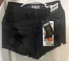 REWASH Women's Black Super High Rise Wedge Shorts With Buttonfly