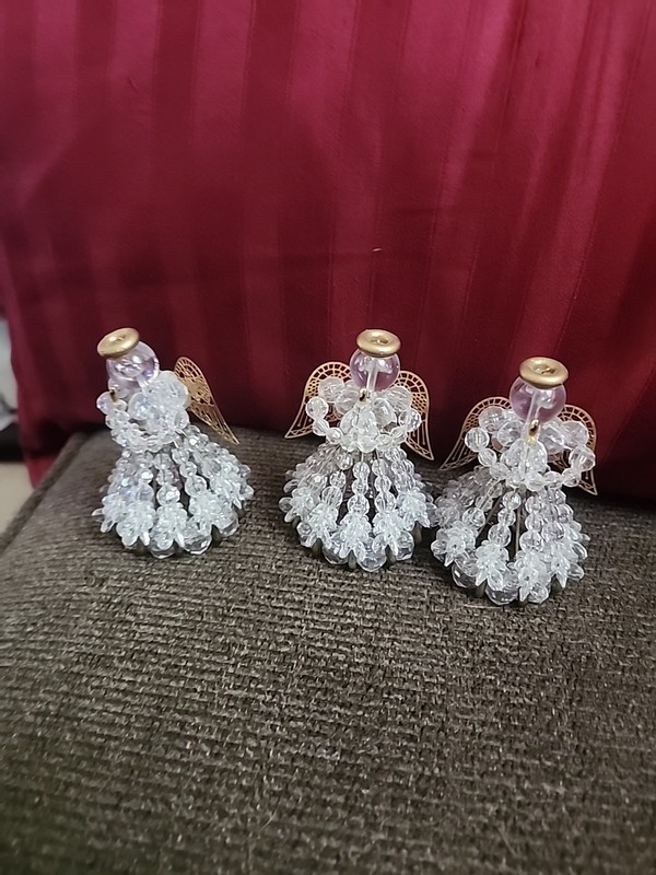Set of 3 Safety Pin Angels Clear Beads Gold Wings Christmas Approx. 4" Vintage