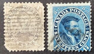 Canada 1859 2 x stamps both used