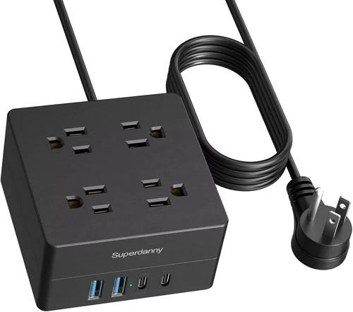 5ft Power Strip, SUPERDANNY Surge Protector 900 Joules, 5ft, All Black