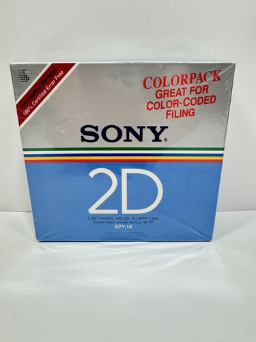 Sony MD-2D 5.25" (130mm) Floppy Disk Box of 10 Double Sided/Density Colorpack