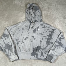 Nike Cropped Hoodie Womens Size XS Gray White Tie Dye Kangaroo Pocket DM6716-010