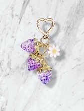 Purple Strawberry Bag Charm Keychain, Purse Charm - NEW
