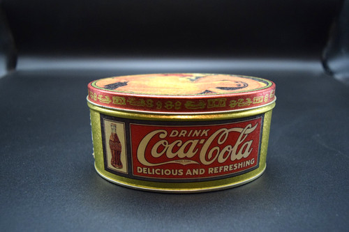 Vintage Coca-Cola Gold Oval Tin Can – 1993 Girl Drinking Coke Collectible