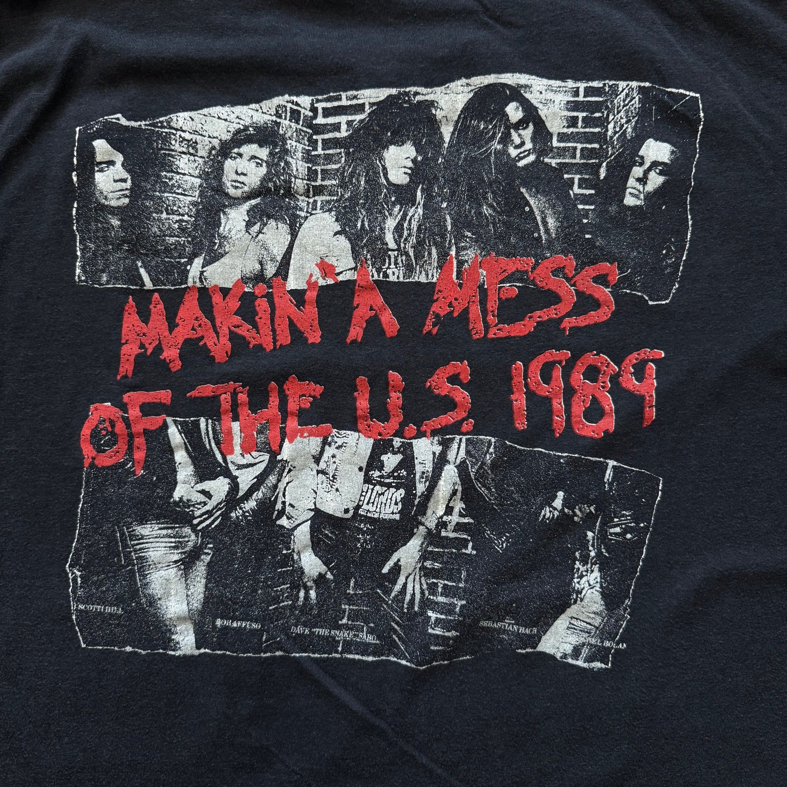 FILA T shirt vintage anni 80 Skid Row 'Makin' A Mess of the U.S 1989 Tour' taglia XL nera