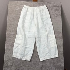 Bryn Walker White Linen Wide Leg Cropped Cargo Pants Womens Size L Made in USA
