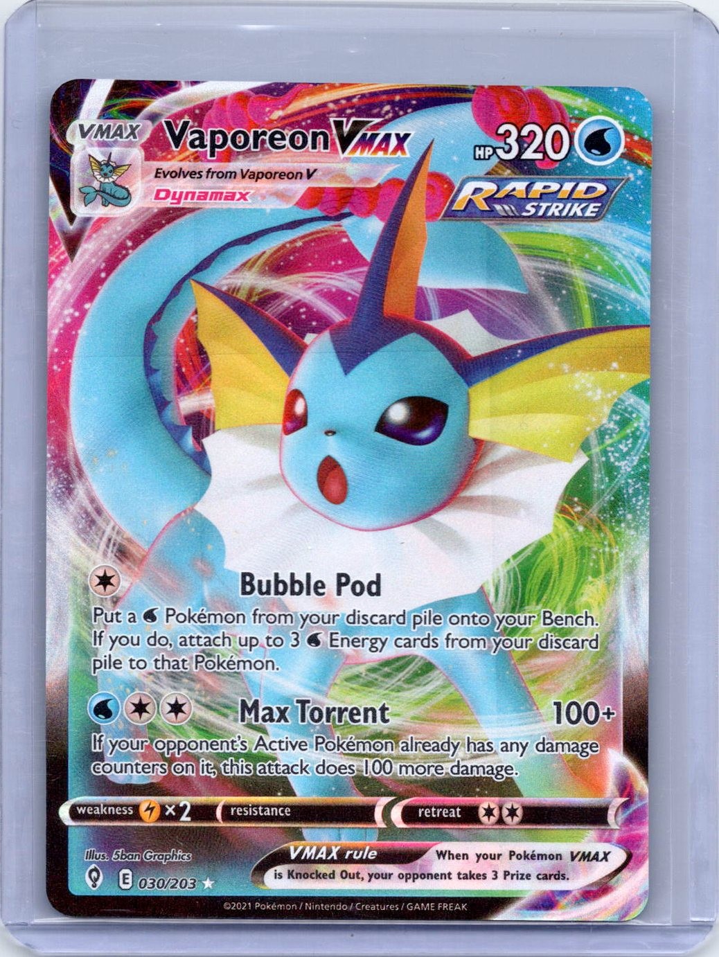 Vaporeon VMAX 030/203 Holo VMAX Rare Evolving Skies Pokemon Holo Near Mint